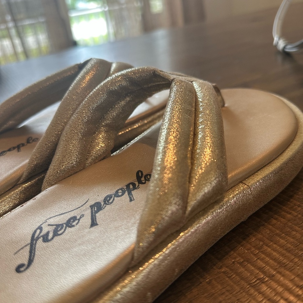 Free People Gold Metallic Sandals with Shimmery Finish